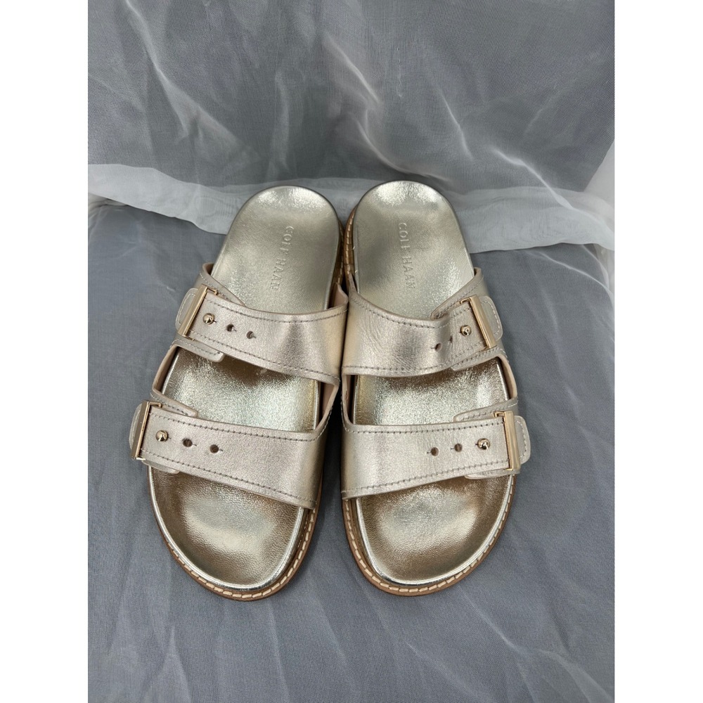 Cole Haan‎ 6B Slide Sandals Womens Gold Metallic Double Buckle Leather W32385